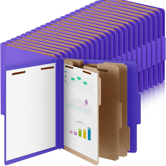 48 Pcs Classification Folders Letter Size, 3 Divider Pressboard File Folder with Fasteners, Expanding File Organizer Bulk for Teachers, Clergy, Office, Church, Christmas Donations (Purple)