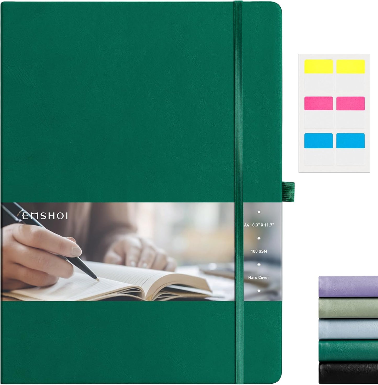 EMSHOI Lined Journal Notebook, 8.5" x 11" Hardcover Leather Journal for Women Men, 192 Pages 100 GSM Thick Paper A4 Large Journals for Writing, College Ruled Notebook for Work, Dark Green