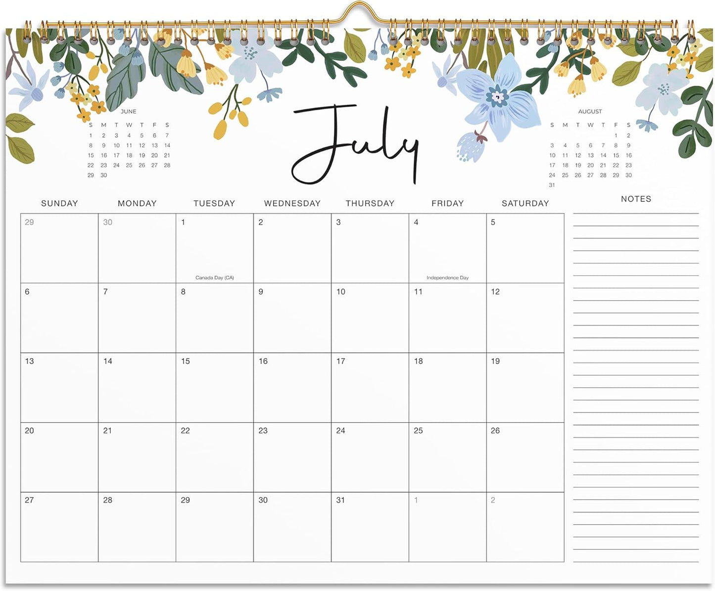 2025-2026 Wall Calendar, Gimoner Calendar 2025, 18 Months Calendar Runs From July 2025 - December 2026, 15" x 12", Twin-Wire Binding, Hanging Hook, Floral Design