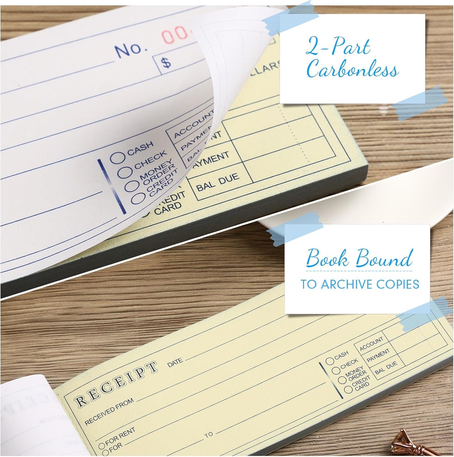 Crtiin 10 Pads Money and Rent Receipt Book 2.75 x 7.2 Inch Bound Cover 2 Part Carbonless Receipt Book with Carbonless Copies Receipt Log Book 50 Sets Per Book