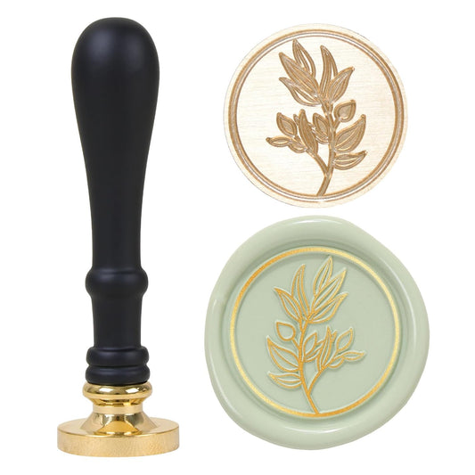 UNIQOOO Olive Branch Wax Seal Stamp - Flowers Botanical Theme Vintage Brass Stamp Head with Wood Handle for Wedding Invitation Gift Wrap Envelopes Christmas Card