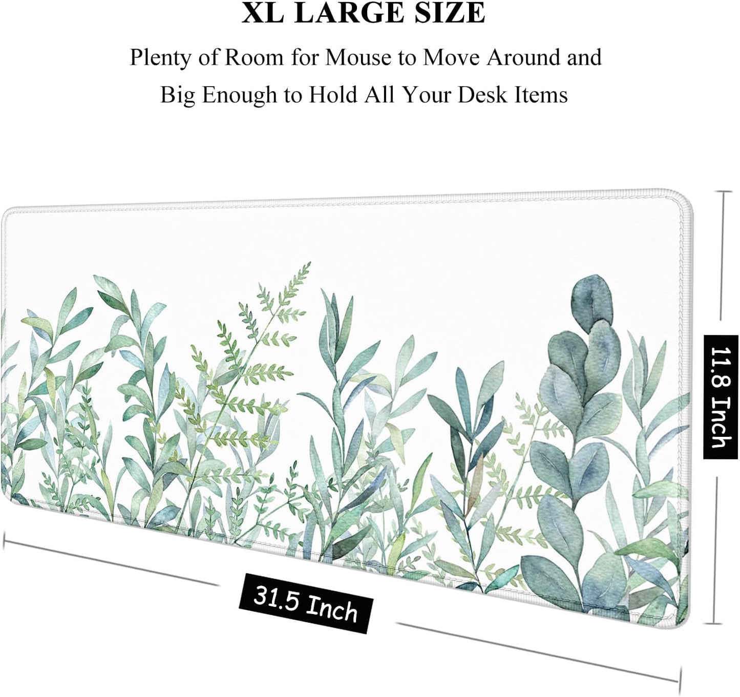 Auhoahsil Large Mouse Pad, XXL Gaming Mousepad, Desk Mat for Desktop, Thick Rubber, Big & Long Size, Stitched Edges, Full Desk Pad for Laptop & Computer, Extended 31.5 x 11.8 in, Minimalist Leaves