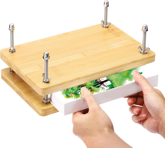 PATIKIL Wooden Book Press, 11.5x7.9Inch Portable Bamboo Book Press Bookbinding Machine Tool Kit One Layer for Book Binding Supplies Handmade Paper Press, Wood