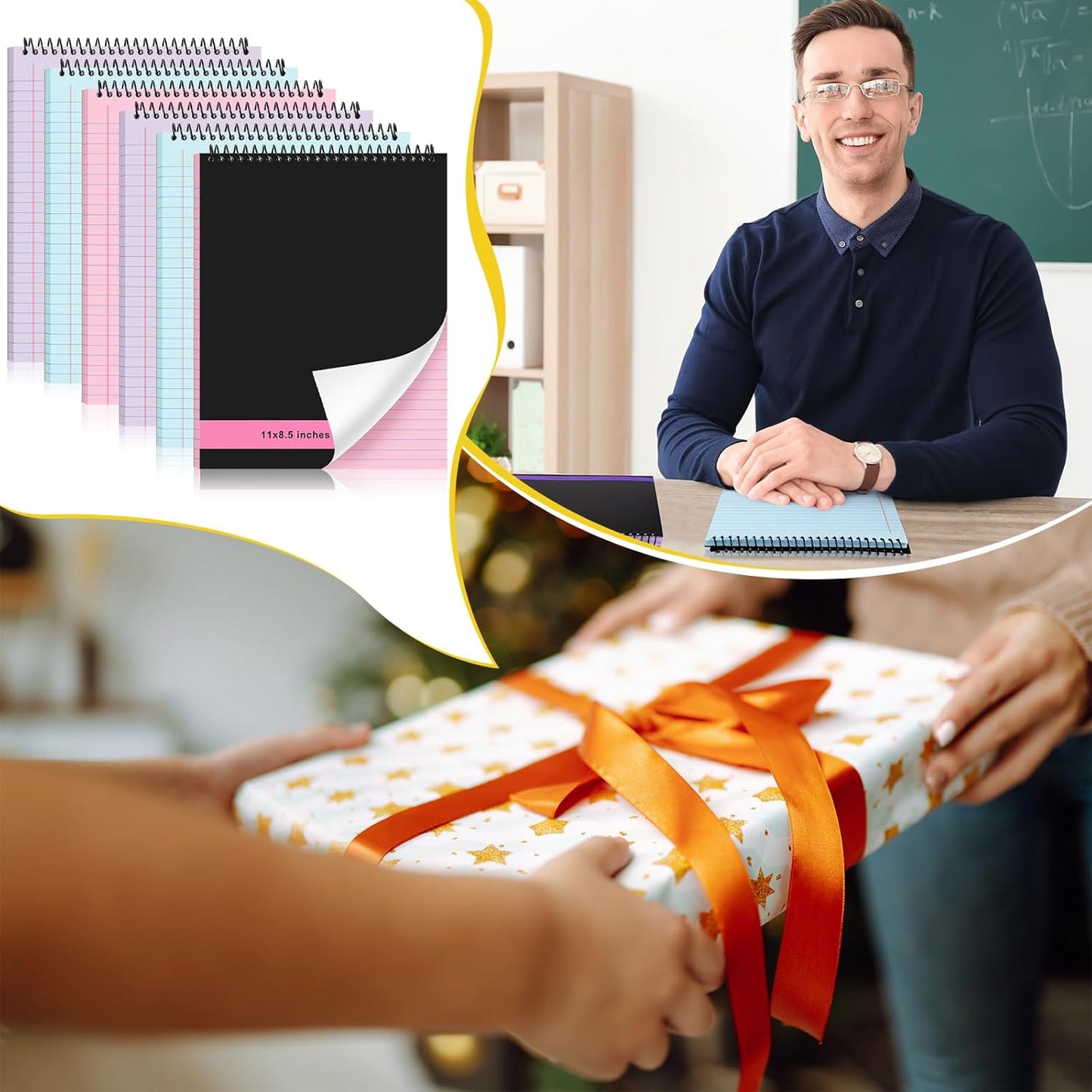 6 Pcs Legal Pad Top Spiral Bound Notebook 70 Sheets Wirebound Notepad Double Sided Ruled Memo Steno Pad with Stiff Back Cover for Business(8.5 x 11 Inches,No Holes,3 Colors)