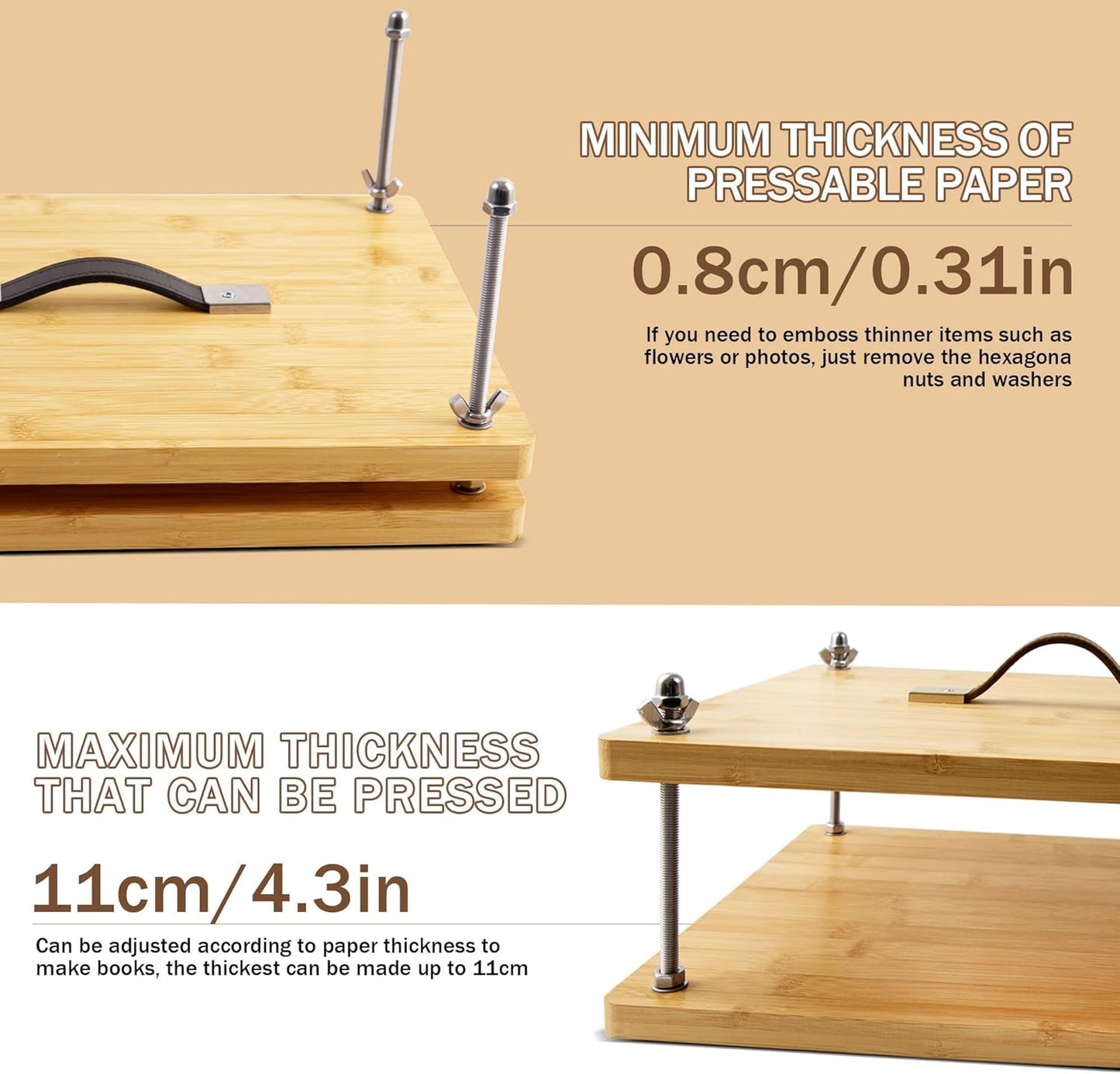 HAOPENGYOU 14.7"x11.4" Large Bamboo Book Press & Bookbinding Kit with Bone Folder, Awl, Needles - Complete DIY Book Repair Craft Set