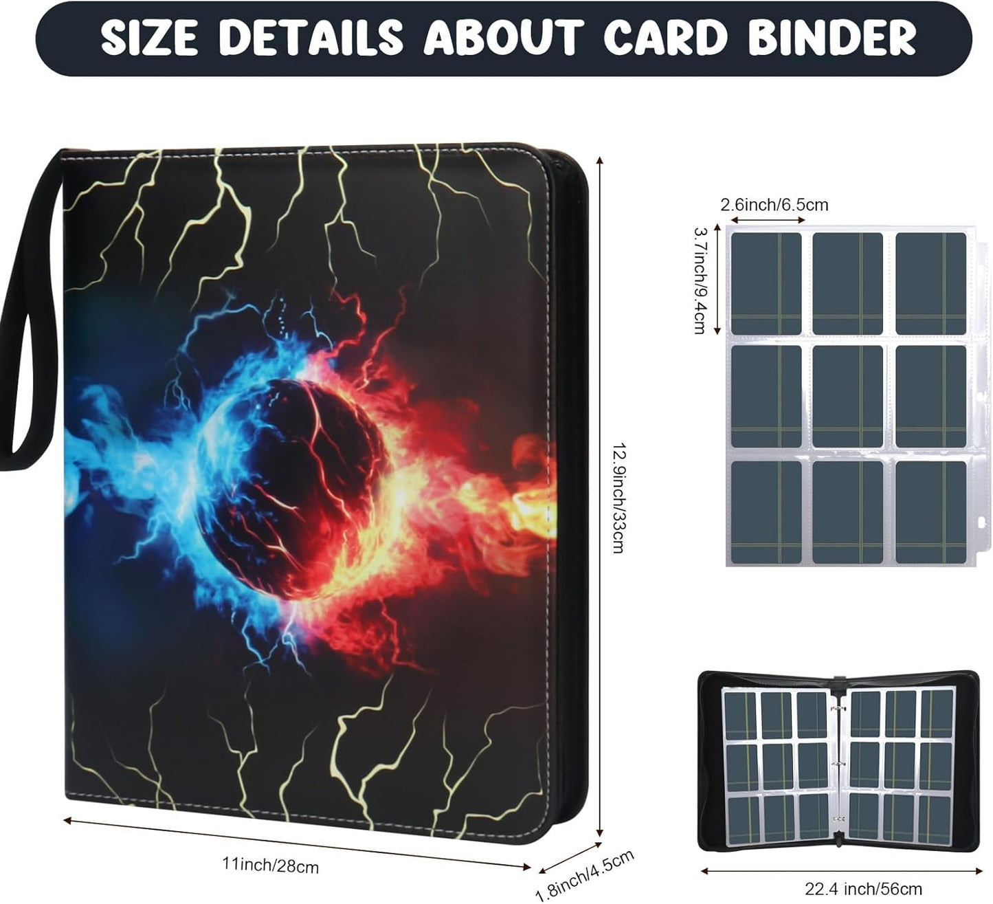 Card Binder 900 Pockets, Trading Card Binder 9-Pocket Card Holder Binder fits 900 Cards with 50 Removable Card Sleeves and Zipper Card Collection Binder for Boys and Girls Organized