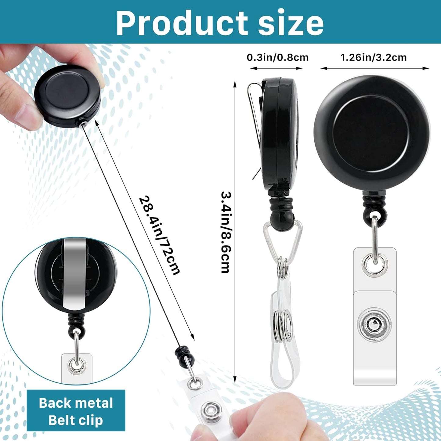 50 Pack Retractable Badge Reels,Retractable Badge Holder Reels with Belt Clip,Badge Reel Clips Holder for Hanging ID Card Key Chain Doctor Nurse Teachers Students Office Workers (Black)