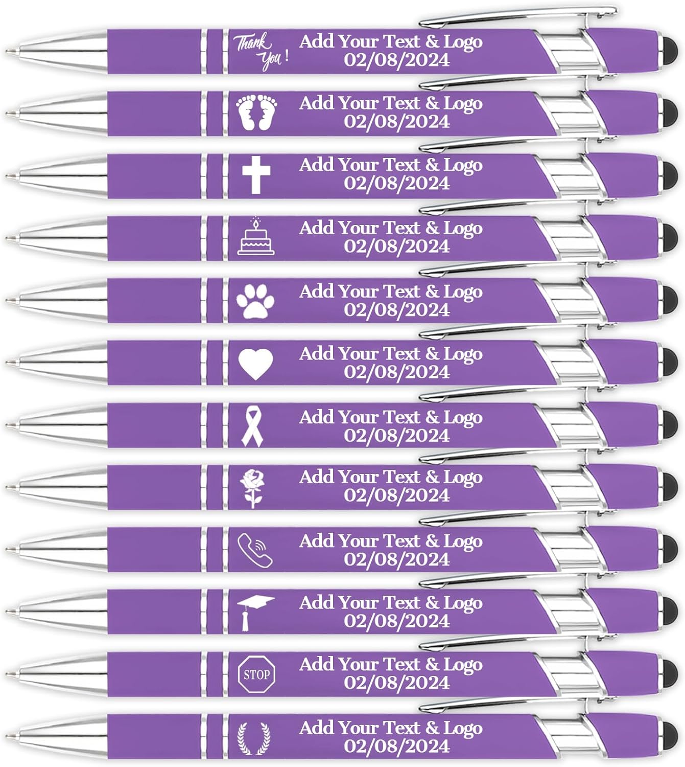 Personalized Pens with Name Logo or Message, Up to 1200 pcs Bulk Custom Metal Ballpoint Pen with Black Ink Customized Gift for Business, Graduation and Promotions(Purple)