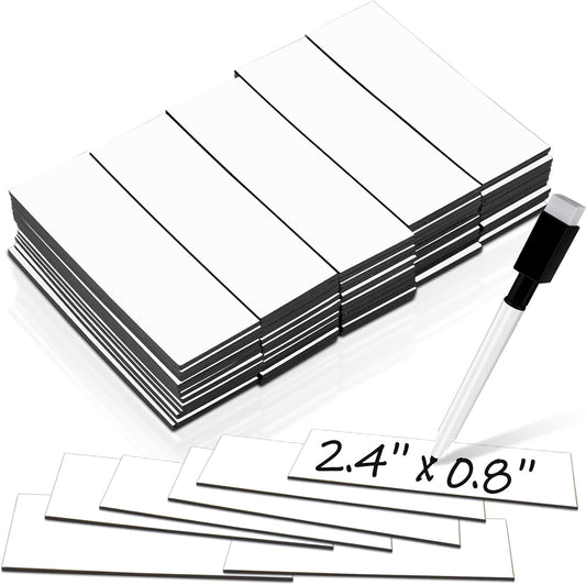 50 Pack Dry Erase Magnetic Labels White Reusable Write On Magnets Sticker, Magnetic Blank Writable Erasable Cards Name Tags for White Board, Garage, Classroom, Home, Office, 2.4'' x 0.8''