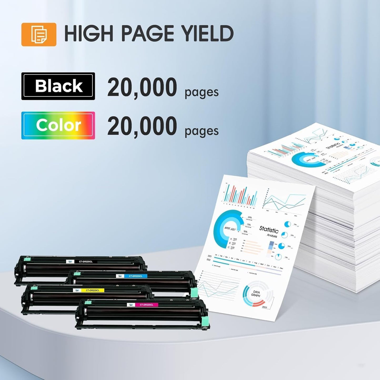 DR229 DR229CL Drum Unit 4-Pack Compatible Replacement for Brother DR229 DR-229CL for MFC-L3780cdw MFC-L3720cdw HL-L3220cdw HL-L3280cdw HL-L3295cdw DCP-L3560cdw Printer (Black Cyan Magenta Yellow)