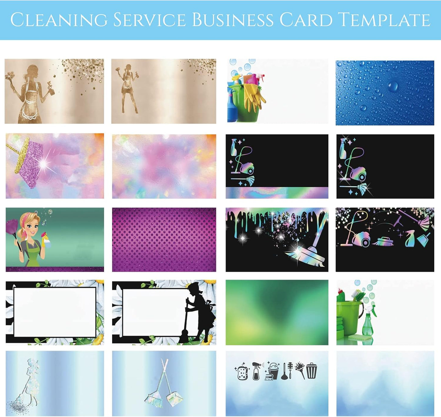 Custom Business Cards Personalized Business Cards for Small Business 300gsm Matte Paper Front & Back Sides Printed 3.5" x 2" - Cleaning Service Template