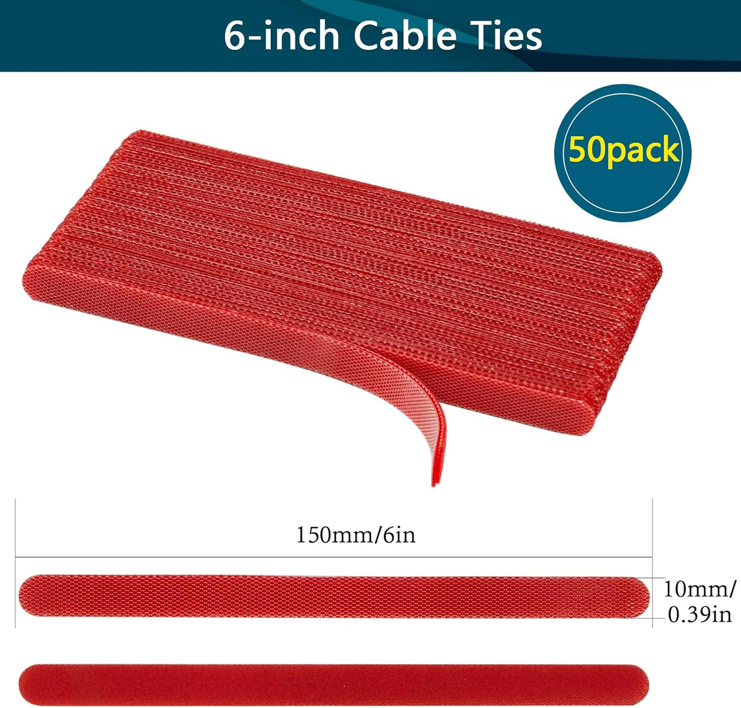 50PCS Reusable Adjustable Cable Ties, Microfiber Cloth for Computer Cable Management (Red)