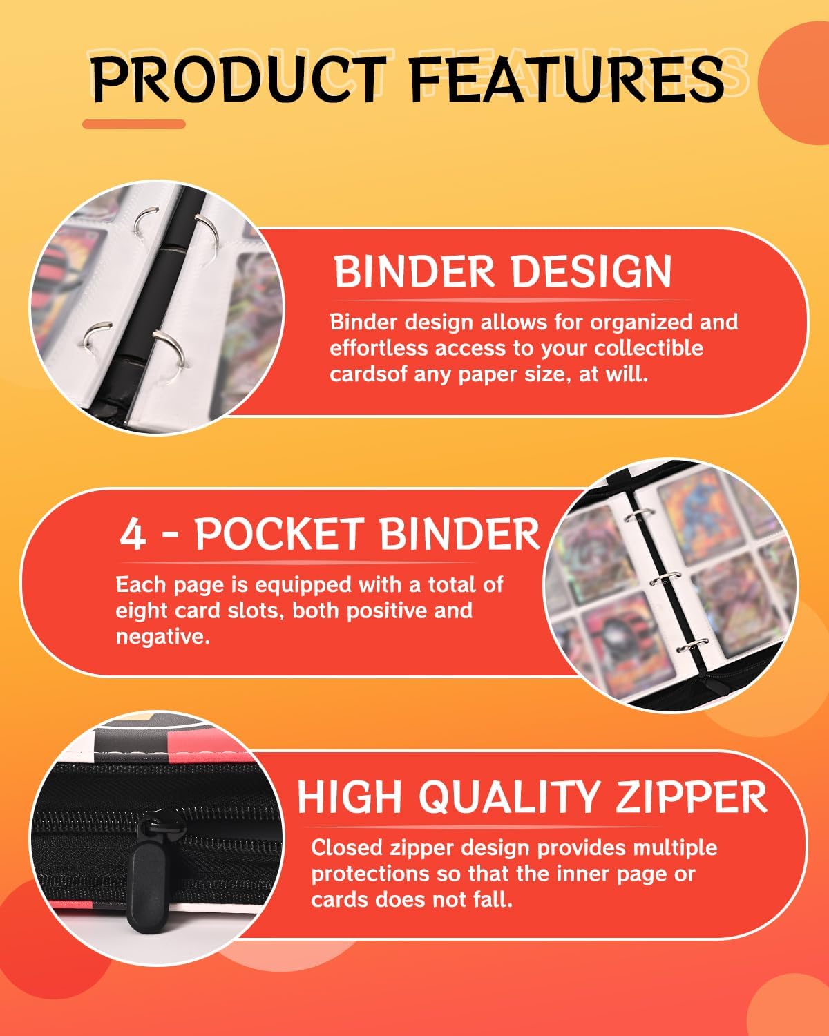 Card Binder for Card, 4-Pocket Trading Card Albums with 50 Removable Sleeve Cards Holder Collection Binders, Card Folder 400 Cards Capacity