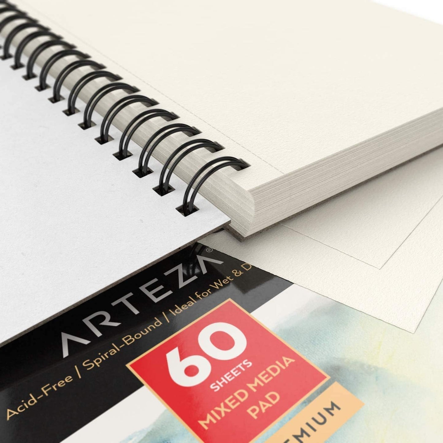 ARTEZA Mixed Media Sketchbook, 5.5 x 8.5 Inches, Pack of 3, 60 Sheets Each, Micro-Perforated Spiral-Bound Paper Pad for Wet and Dry Media