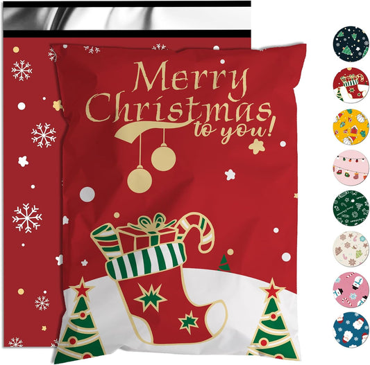 Christmas Poly Mailer 10x13 Inch 25 Pcs, Waterproof Shipping Bags for Clothing, Tear-Resistant Mailier, Strong Mailing With Self-Seal - Red Merry Christmas
