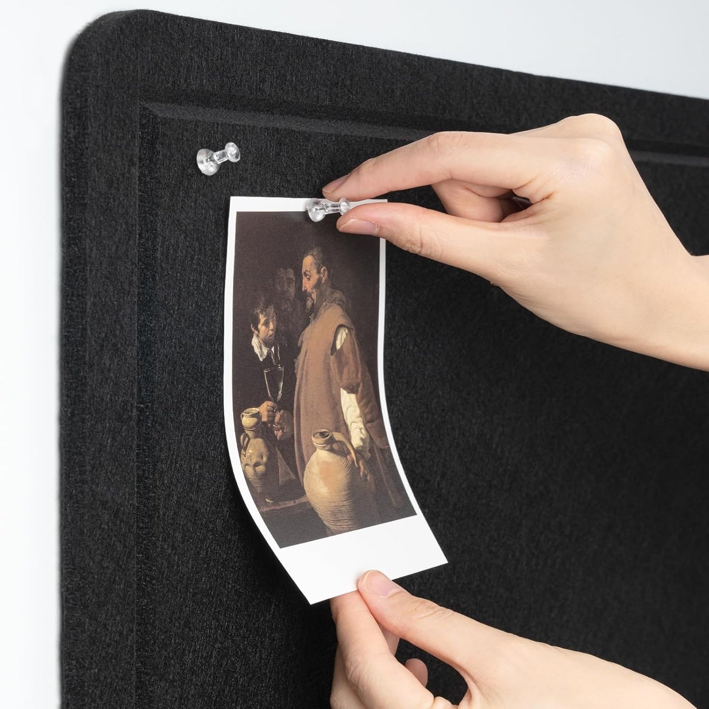 Bulletin Board, 35 x 17 1/2 inches Felt Board - Decorative Pin Board, Cork Board Alternative for Wall, Foldable Picture Board Self-Adhesive Vision Board Prayer Board with 20 Pushpins Black