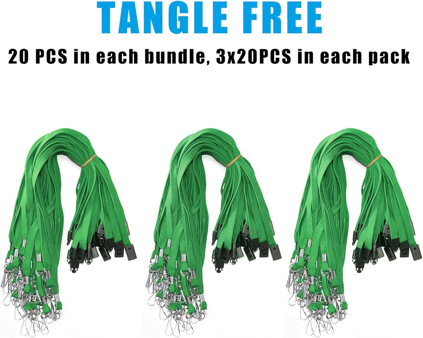 60 Pcs Breakaway Lanyards Safety Green Lanyard with Swivel J Hook Premium Bulk Flat Lanyards 36" for ID Name Badge Holder, ID Badges Cruise, School, Students, Coach, Festival and Hang Keys