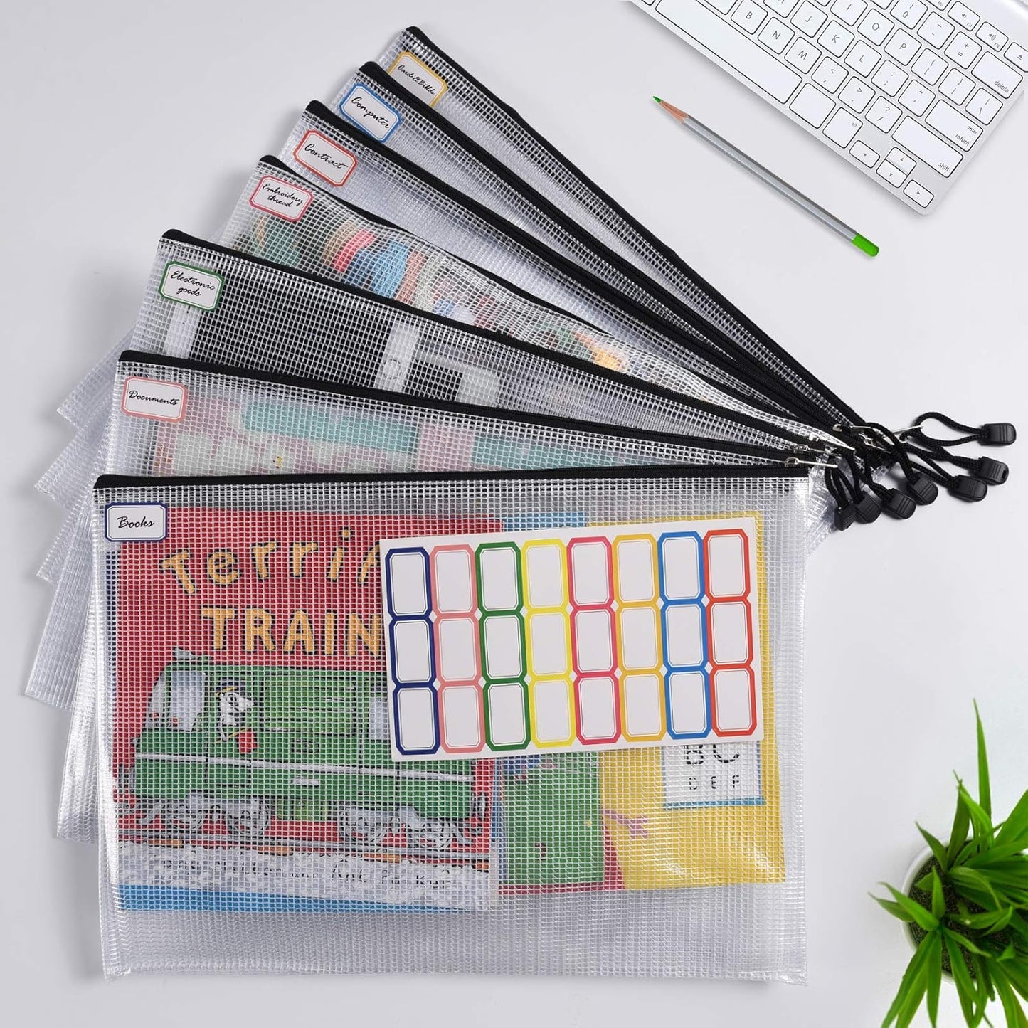 12PCS Mesh Zipper Pouch, Waterproof Tear-Resistant Document File Folders, A3 Size Zipper Documents Pouch Document Organizer Bags for School Office Home Travel Storage(17×12Inch)