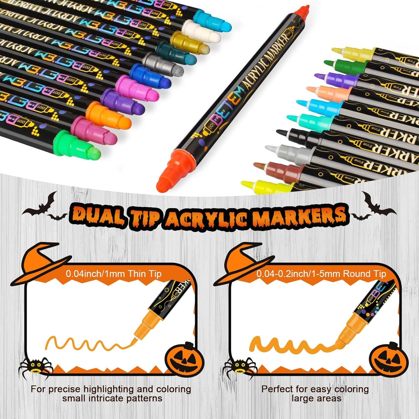 Betem Acrylic Paint Markers Pens, Dual Tip 120 Colors Premium Paint Pens Acrylic Markers for Wood, Fabric, Canvas, Stone, Rock Painting, Glass, Ceramic Surface, DIY Crafts Making Art Supplies with Bag