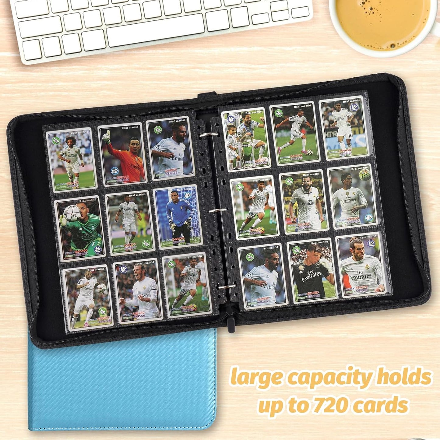 9 Pocket Card Binder, Premium Zip Trading Card Binder, 720 Double Sided Pocket PU Card Collection Binder, Collector Card Album, Card Folder for MTG, TCG, Sports Cards, Game Cards (Light Blue)