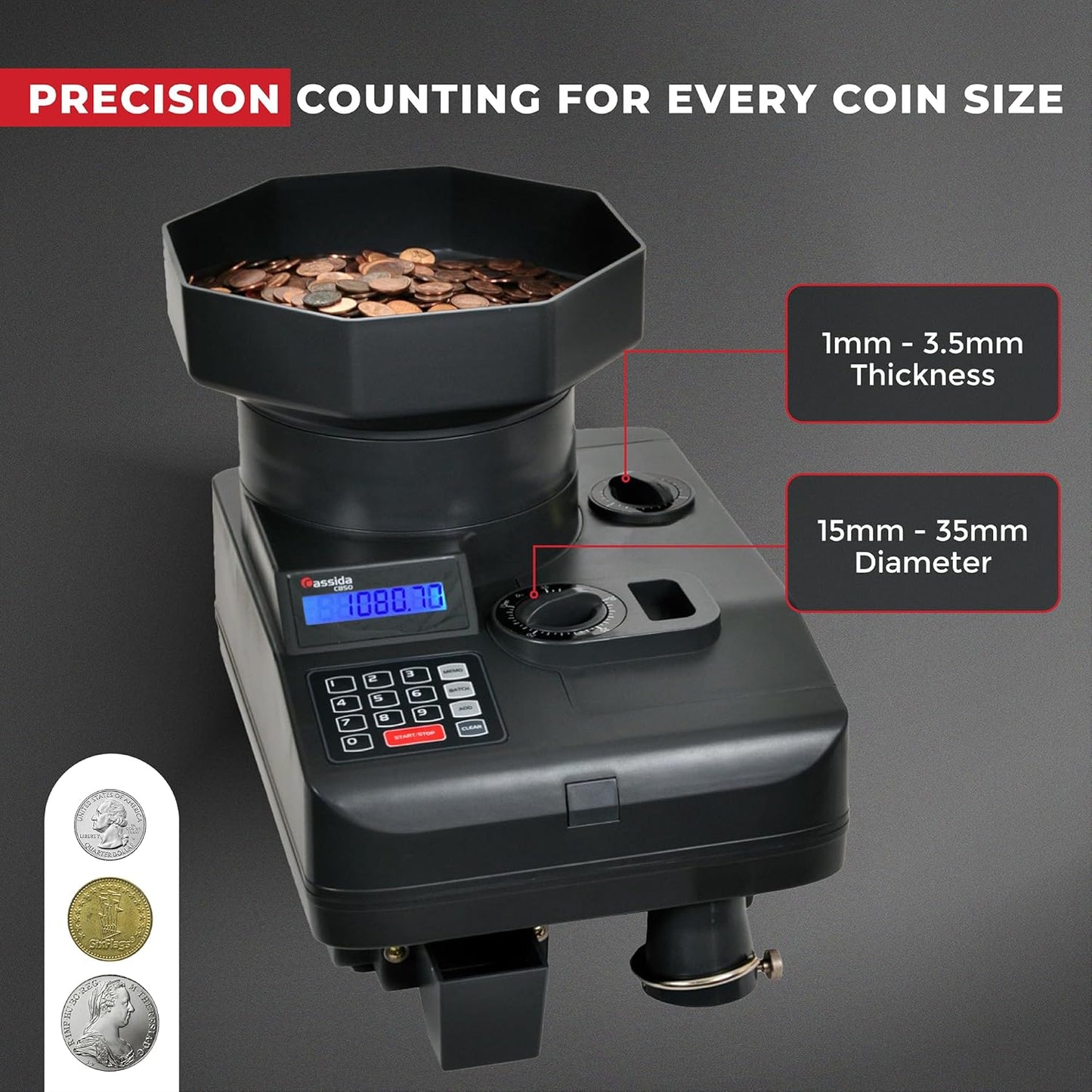 Cassida Heavy-Duty Coin Counter/Off-sorter (C-C850)