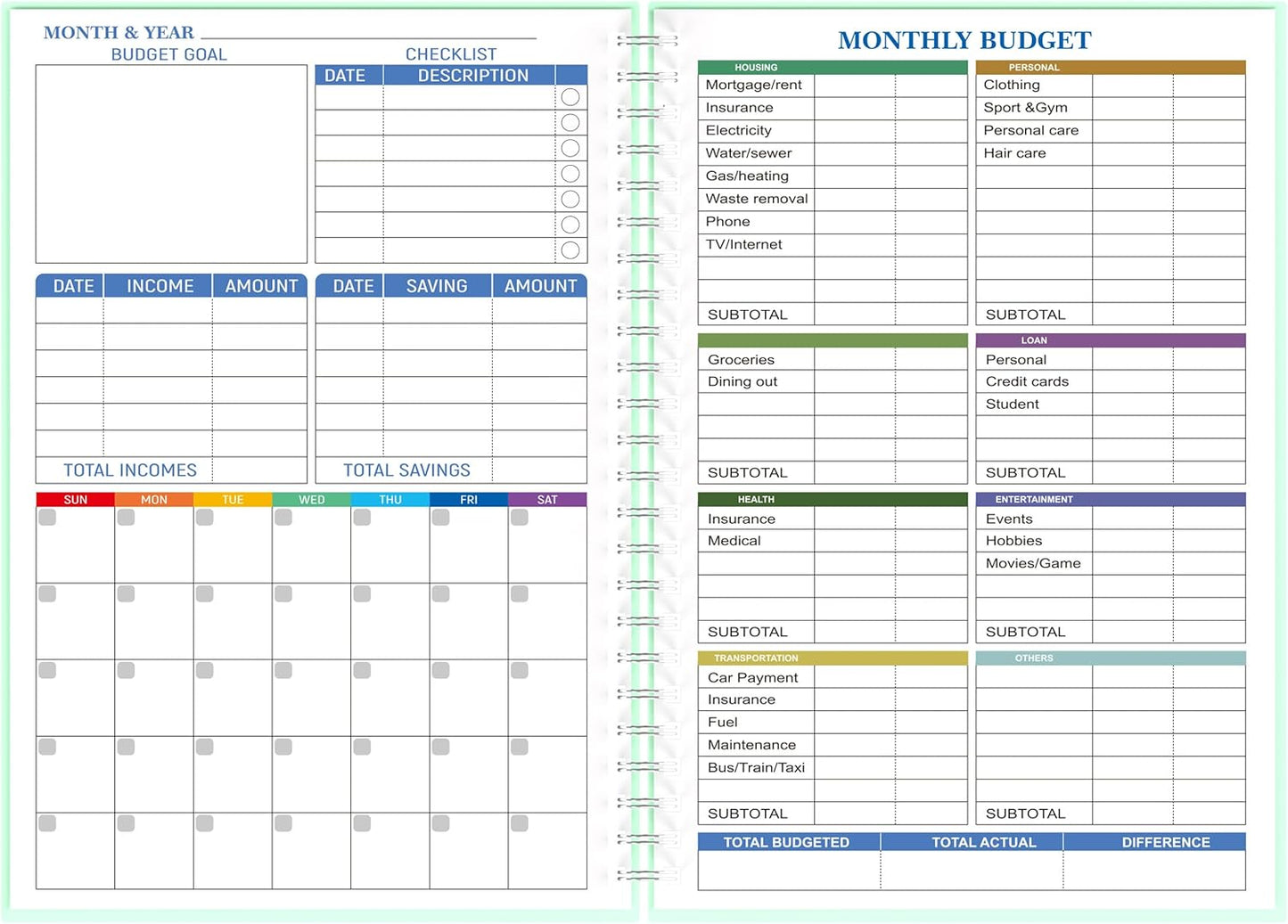 Budget Planner - Monthly Finance Organizer with Expense Tracker Notebook to Manage Your Money Effectively, Undated Finance Planner/Account Book, Start Anytimem,A5(8.6x5.9 inchs),100gsm Paper - Green