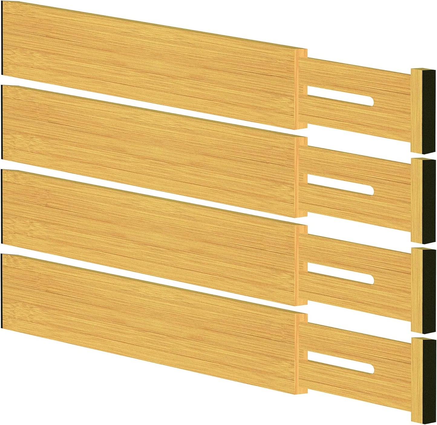 4 Pack Bamboo Drawer Dividers, Adjustable Length from 12 Inch to 17 Inch, Expandable Kitchen Drawer Organizer, Drawer Organization Separators for Clothes, Kitchen, Bedroom, Dresser, Office (Beige)