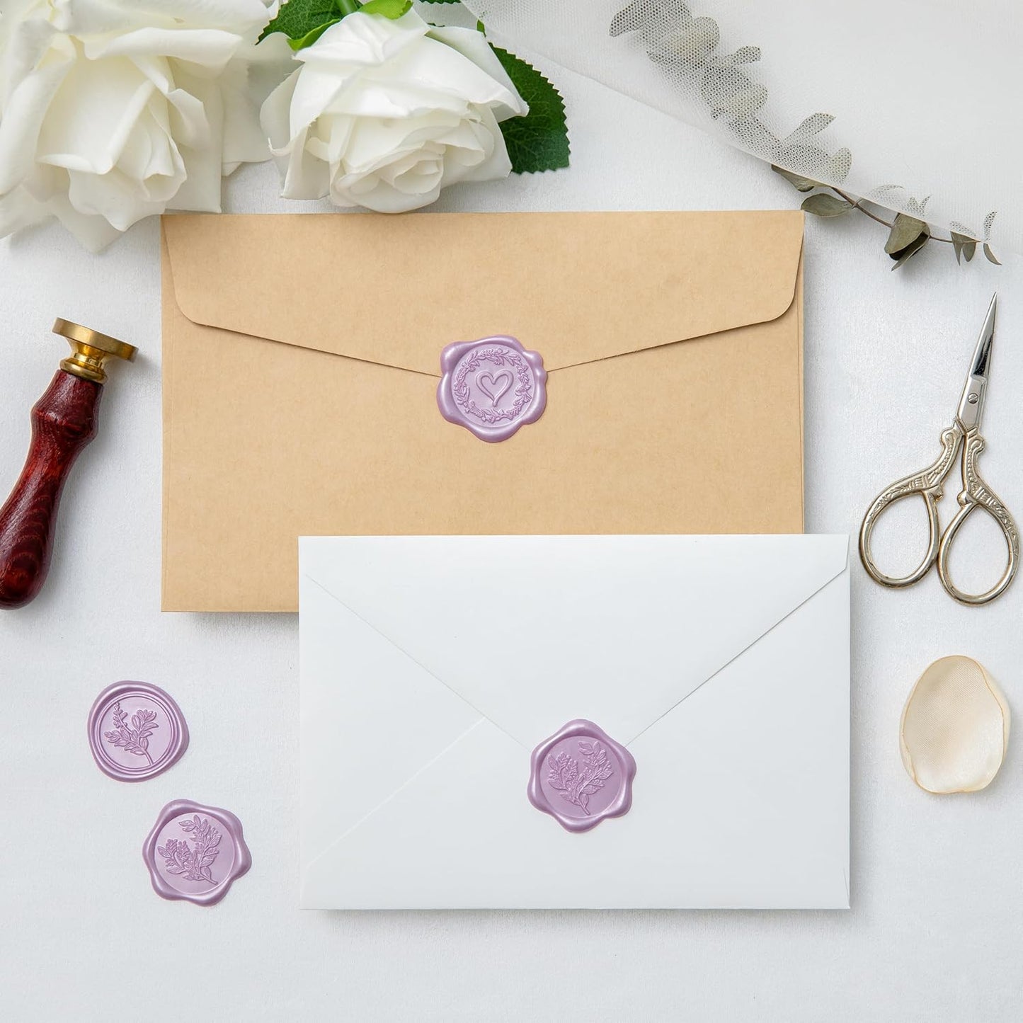 60 Pcs Lilac Wax Seal Stickers Self-Adhesive Envelope Seals Stamp Stickers, Perfect for Wedding Invitations Seating Chart Christmas Gift Wrapping 3 Designs in 1 Pack