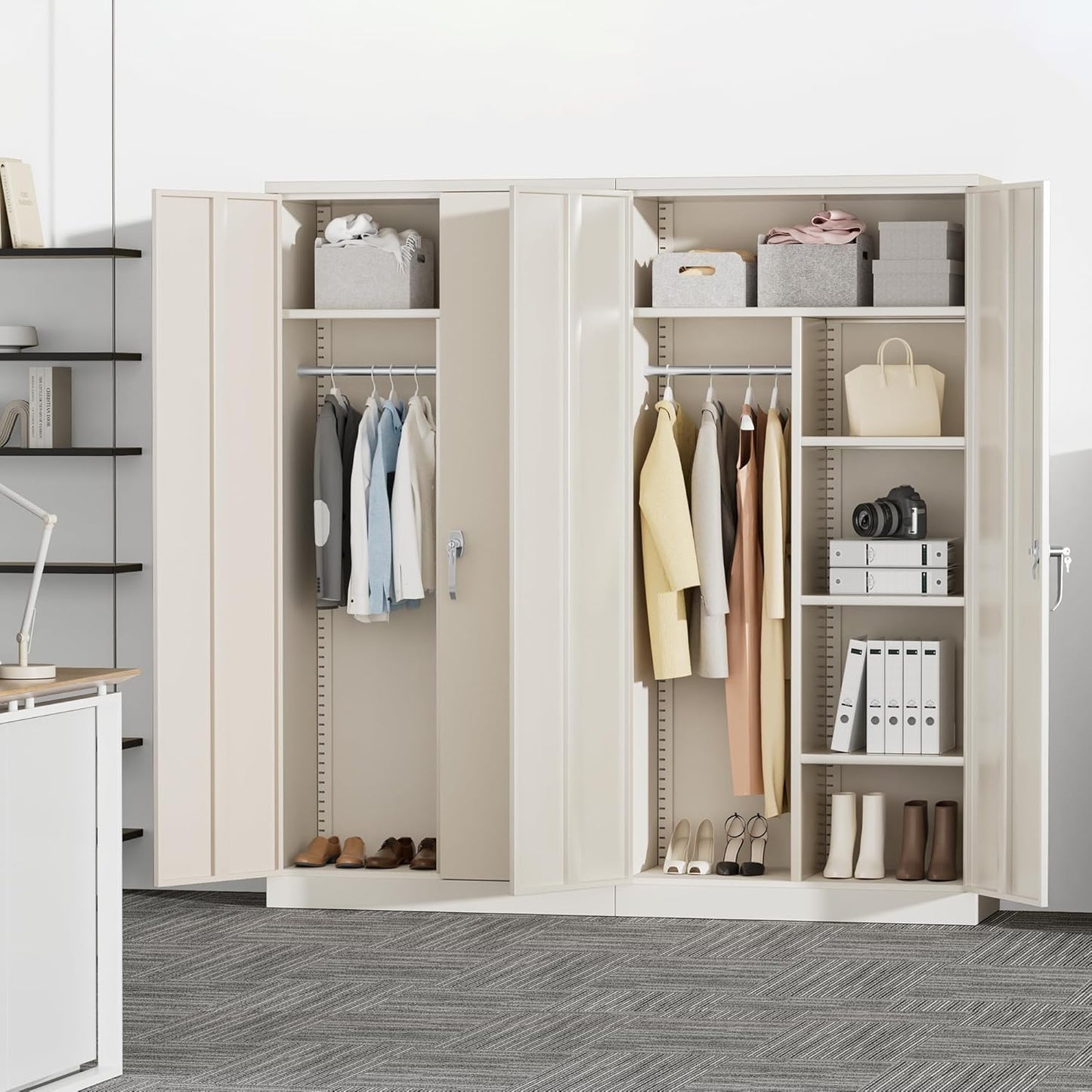 Greenvelly Metal Storage Cabinet with 2 Doors, Grey 72” Steel Storage Wardrobe Cabinet, Employees Locker Closet Clothing Coat Steel Wardrobe Cabinet with Hanging Rod for Garage, Gym, Home Office