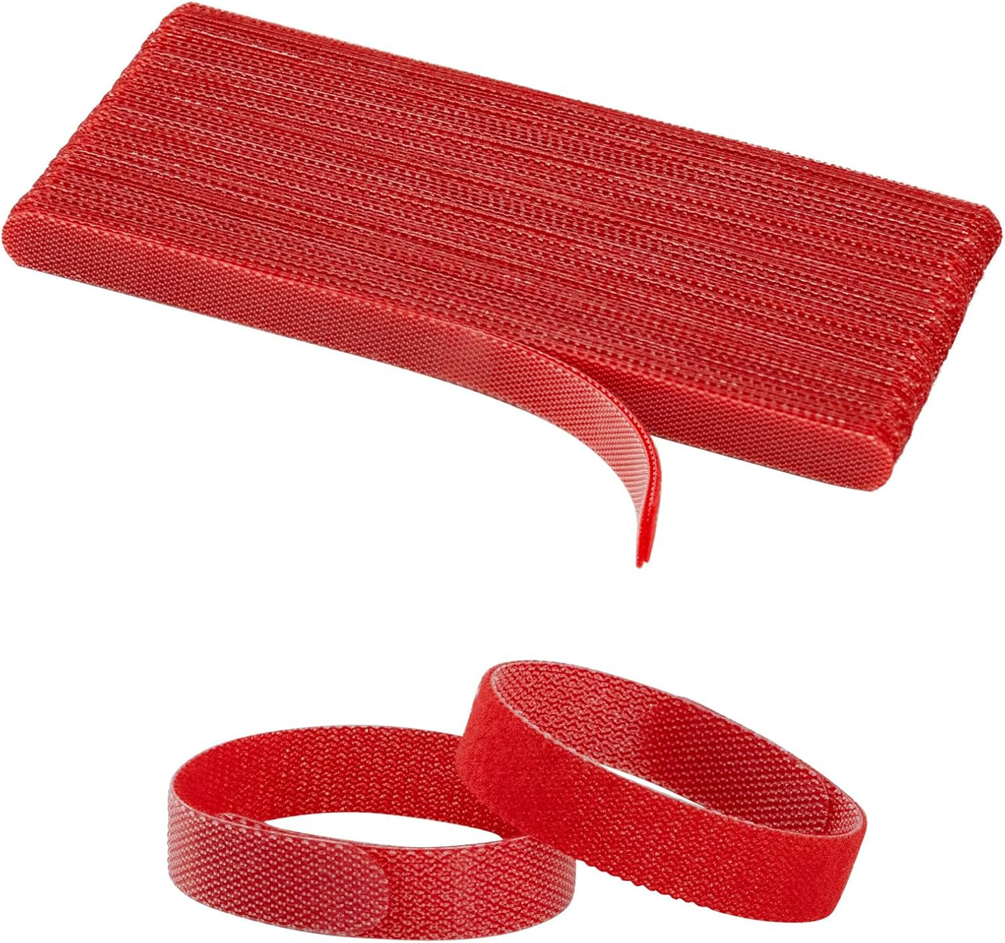 50PCS Reusable Adjustable Cable Ties, Microfiber Cloth for Computer Cable Management (Red)