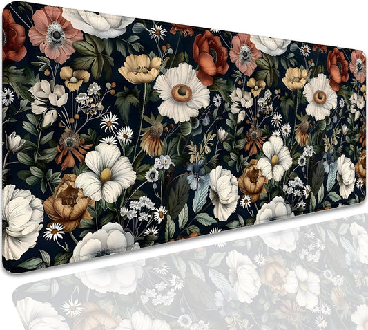 Colorful Flowers Desk Pad Mouse Pad,Daisy Floral Mouse Mat with Stitched Edges,Non-Slip Rubber Base Mousepad for Office PC Keyboard Laptop and Home Work Desk Mat(27.5X11.8 in)