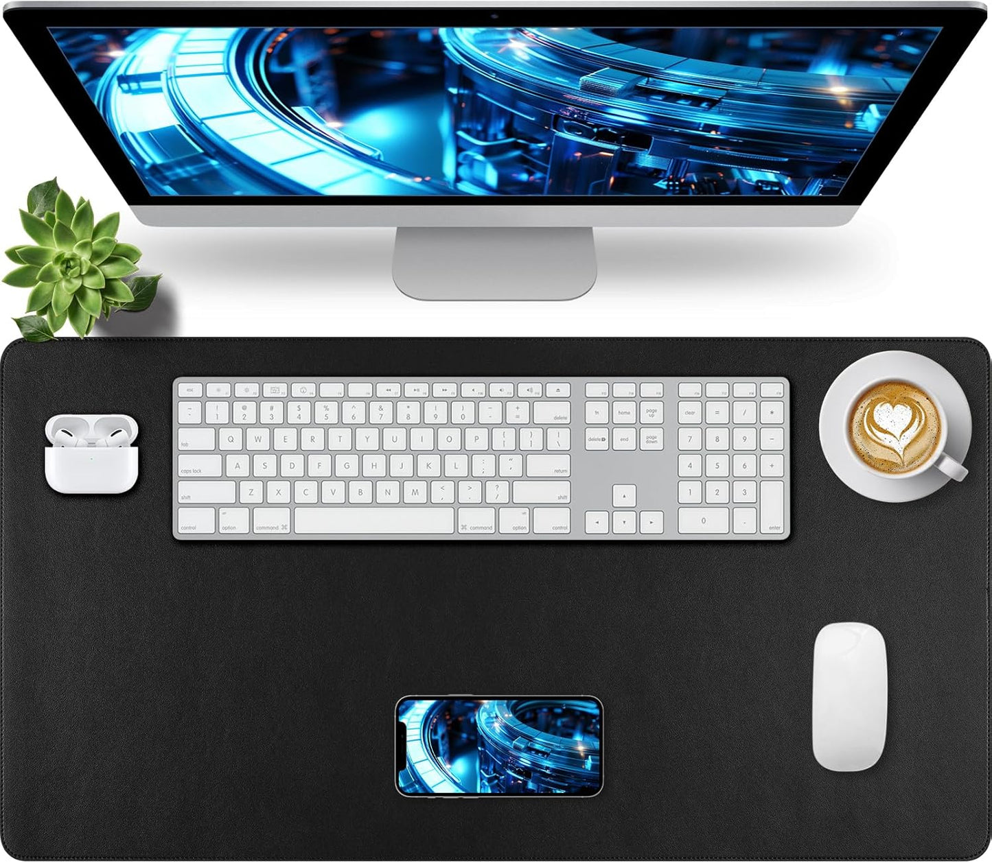 Bloss Desk Mat with Stitched Edges, Leather Large Mouse Pad, Non-Slip Desk Protector Mat, Desk Blotter, Waterproof Desk Pad for Office Home Decor/Black(31.5×15.7 Inches)