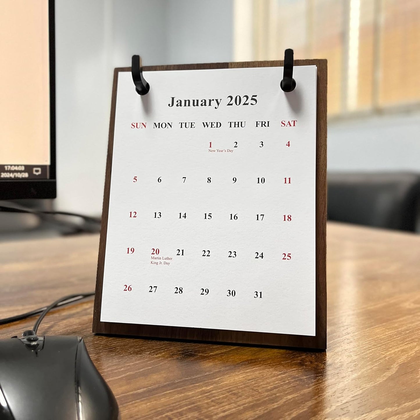 2025 2006 Retro Desktop Calendar Tabletop Decoration Calendar Walnut Wood Calendar with Iron Brackets Suitable for Office Business Home (Black Walnut)