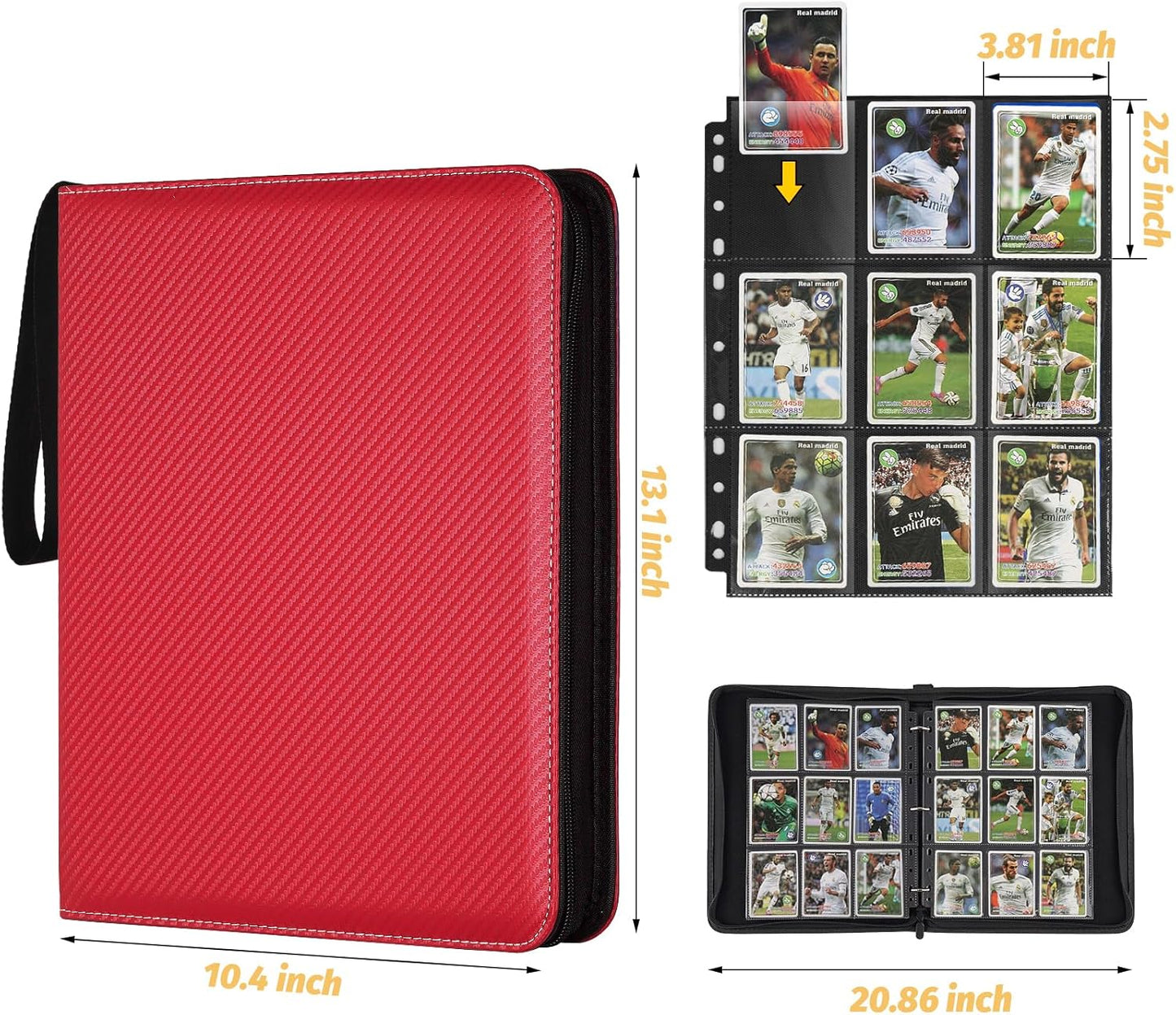 9 Pocket Card Binder, Premium Zip Trading Card Binder, 720 Double Sided Pocket PU Card Collection Binder, Collector Card Album, Card Folder for MTG, TCG, Sports Cards, Game Cards (Red)