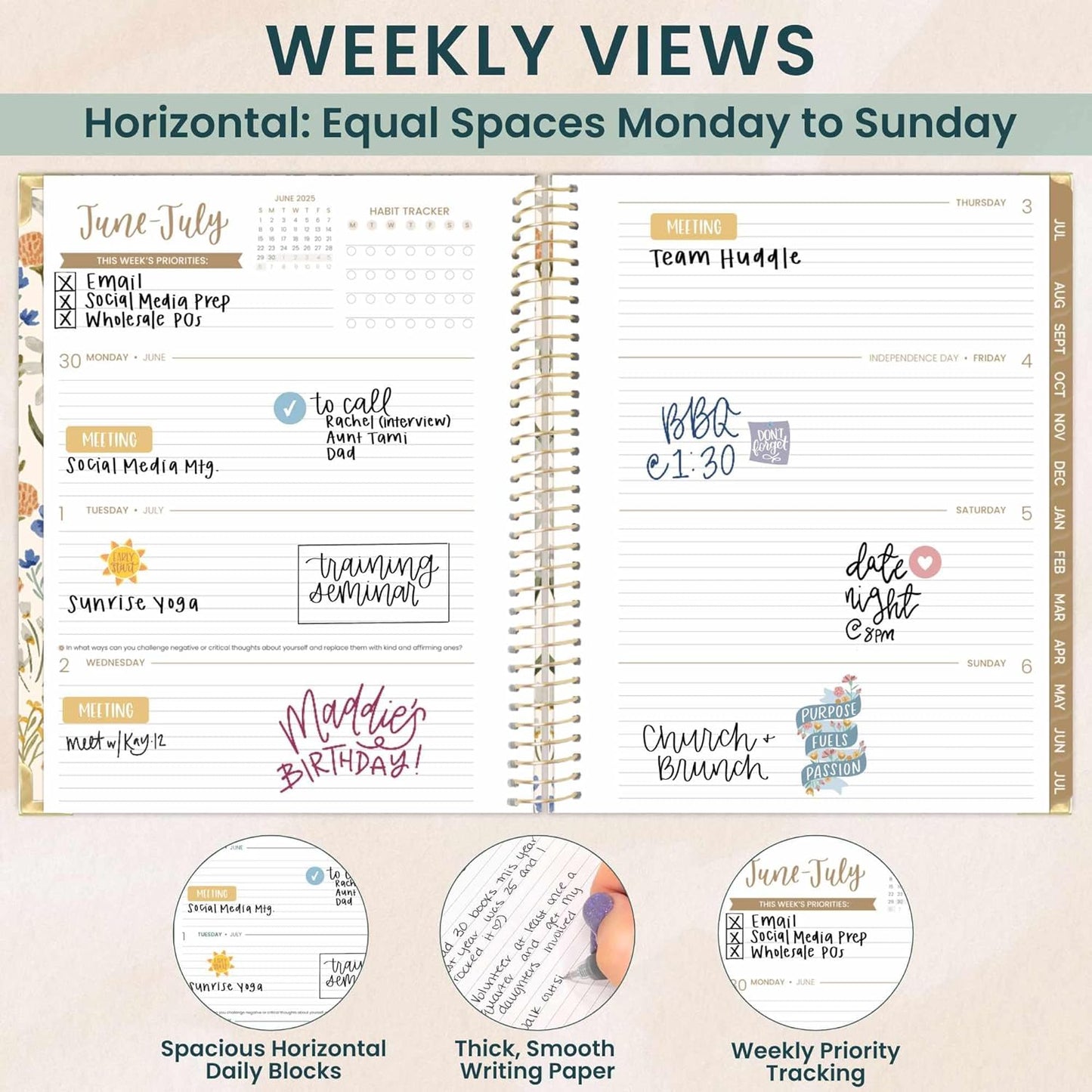 bloom daily planners HARDCOVER 2025-2026 (8.5" x 11") Academic Year Day Planner (July 2025 - July 2026) - Task Goal Organizer - Monthly & Weekly Inspirational Agenda Book - Whimsical Wildflowers