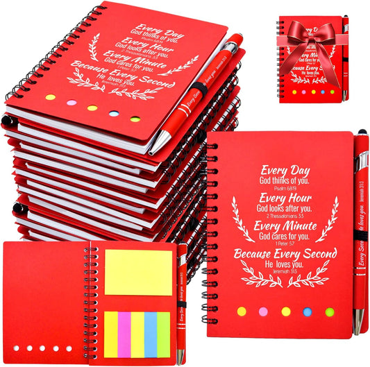 40 Pcs Bulk Fathers Day Christian Gifts Prayer Journal for Woman - 20 Set Religious Notepad with Christian Pen - Bible Notebook - Church Gifts for Inspirational, Bible Study, Devotions ( Red )