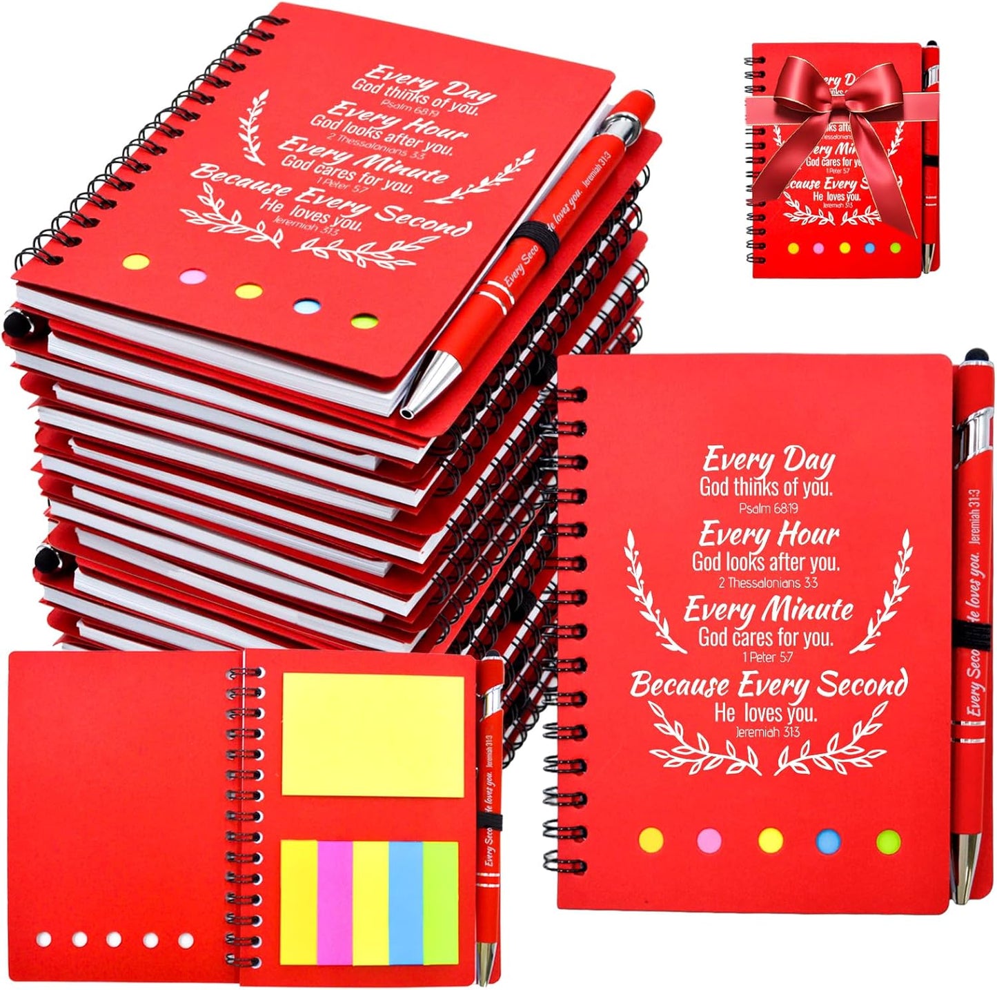 60 Pcs Bulk Fathers Day Christian Gifts Prayer Journal for Woman - 30 Set Religious Notepad with Christian Pen - Bible Notebook - Church Gifts for Inspirational, Bible Study, Devotions ( Red )