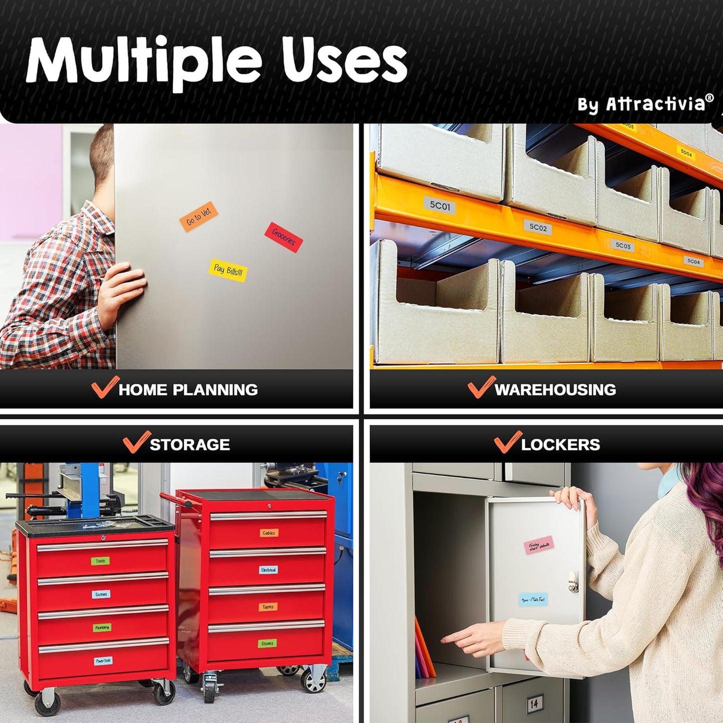 Dry Erase Magnetic Labels 2.8 x 1.2 in, Solid Colors, Dry Erase Magnets, 60-Pack, Colored Erasable Write-On All-Purpose Labels, for Office, Education, Home, Whiteboard