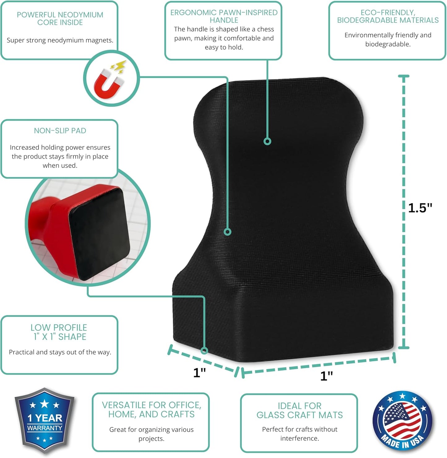 Glassboard Studio MiniPawn Magnet - Strong Neodymium Rare Earth Magnets for Fridge, Whiteboard, Locker & Magnetic Glassboards - Ideal for Crafting & Office Use - Strong Fridge Magnets (Jet Black, 2)