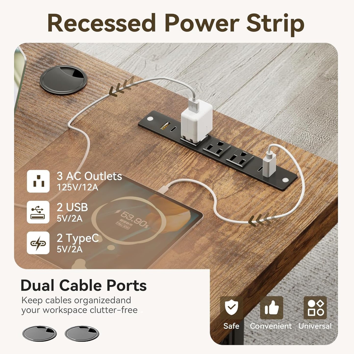 Coleshome 71 Inch Executive Desk with USB Ports, Large Computer Desk with Extra Thick, Long Mordern Office Desk, Workstation Business Furniture for Home Office, Vintage