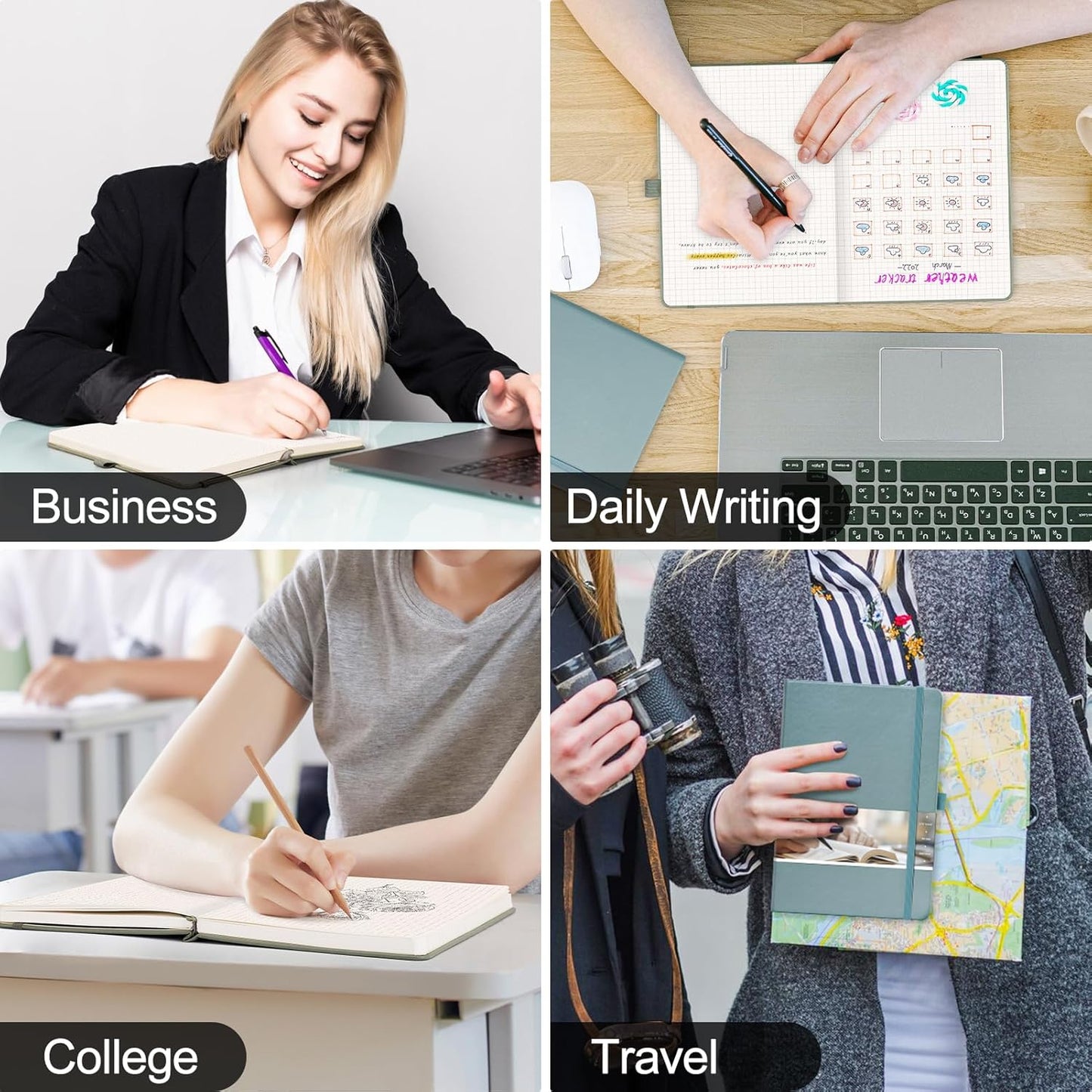 EMSHOI Graph Paper Notebook 256-Page A5 Grid Journal, PU Leather Hardcover 120gsm Thick, Bleed-Resistant Paper, Portable 5.75” x 8.38” Size for Work, Math, Engineering– Dark Grey