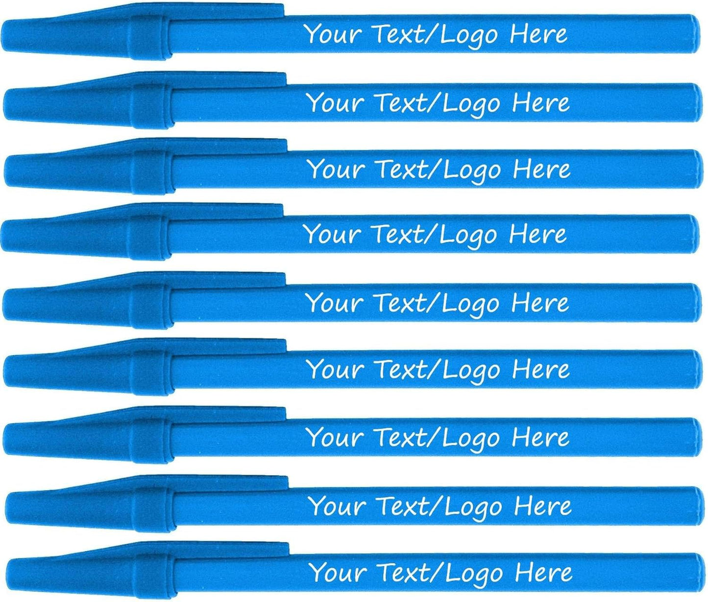 Personalized Stick Pens With your Custom Logo or Text-500 Pack Bulk-for Businesses, Parties, and Events, Custom Printed Slim Ballpoint Pens Colored with Cap, Light Blue, Black Ink