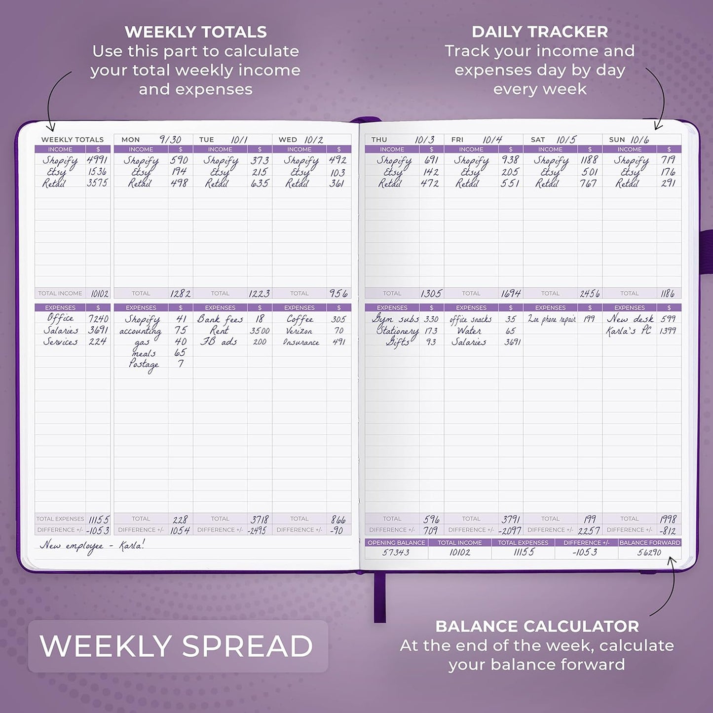 Clever Fox Income & Expense Tracker Large – Accounting & Bookkeeping Ledger Book for Small Business – 2-Year Record Notebook, A4 (Purple)