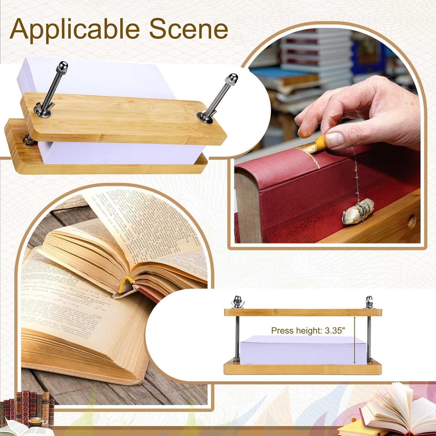 Book Press - Bamboo Wood Bookbinding Press for Craft Enthusiasts - Anti-Slip Mat, Portable & Handmade Book Binding Tool (Book Press)