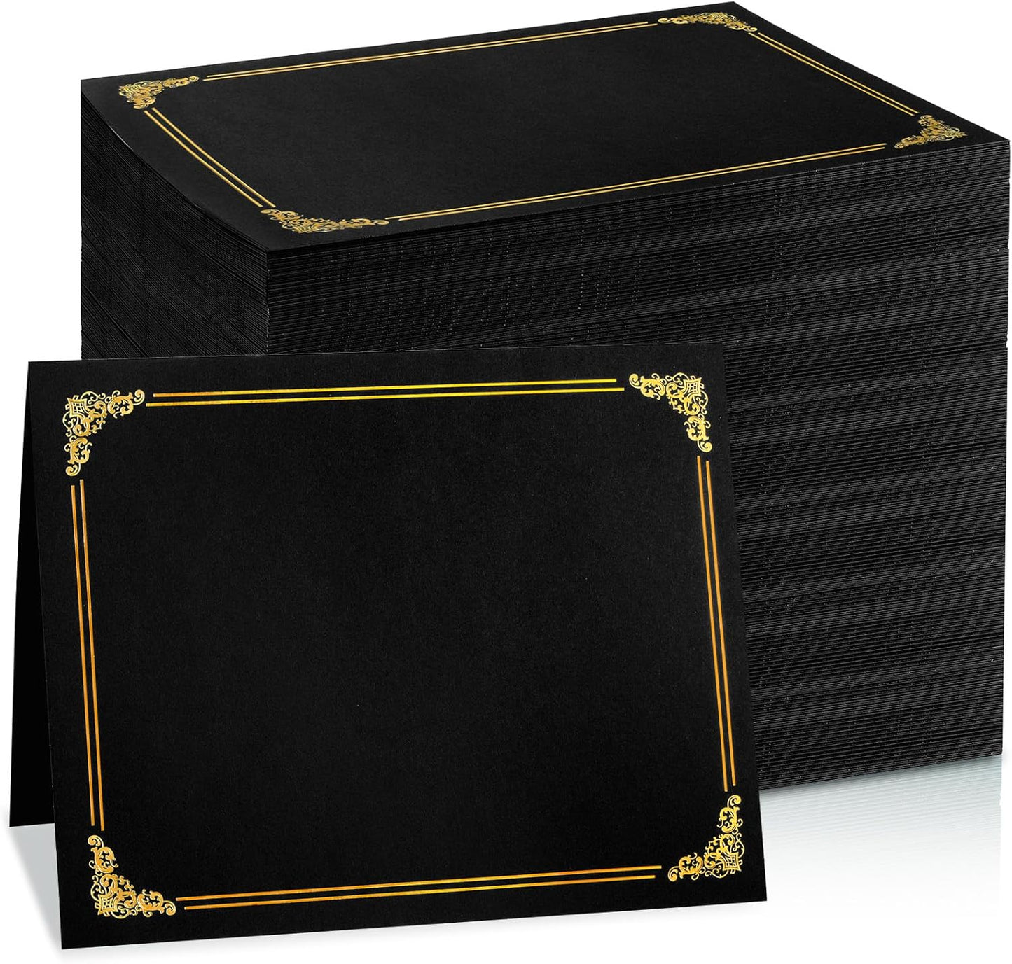 gisgfim 100Pcs Certificate Holders Diploma Covers Single Sided Gold Foil Border Award Certificate Covers for Letter Size 8.5x11 Certificates Cardstock Document Papers Storage Organizer (Black)