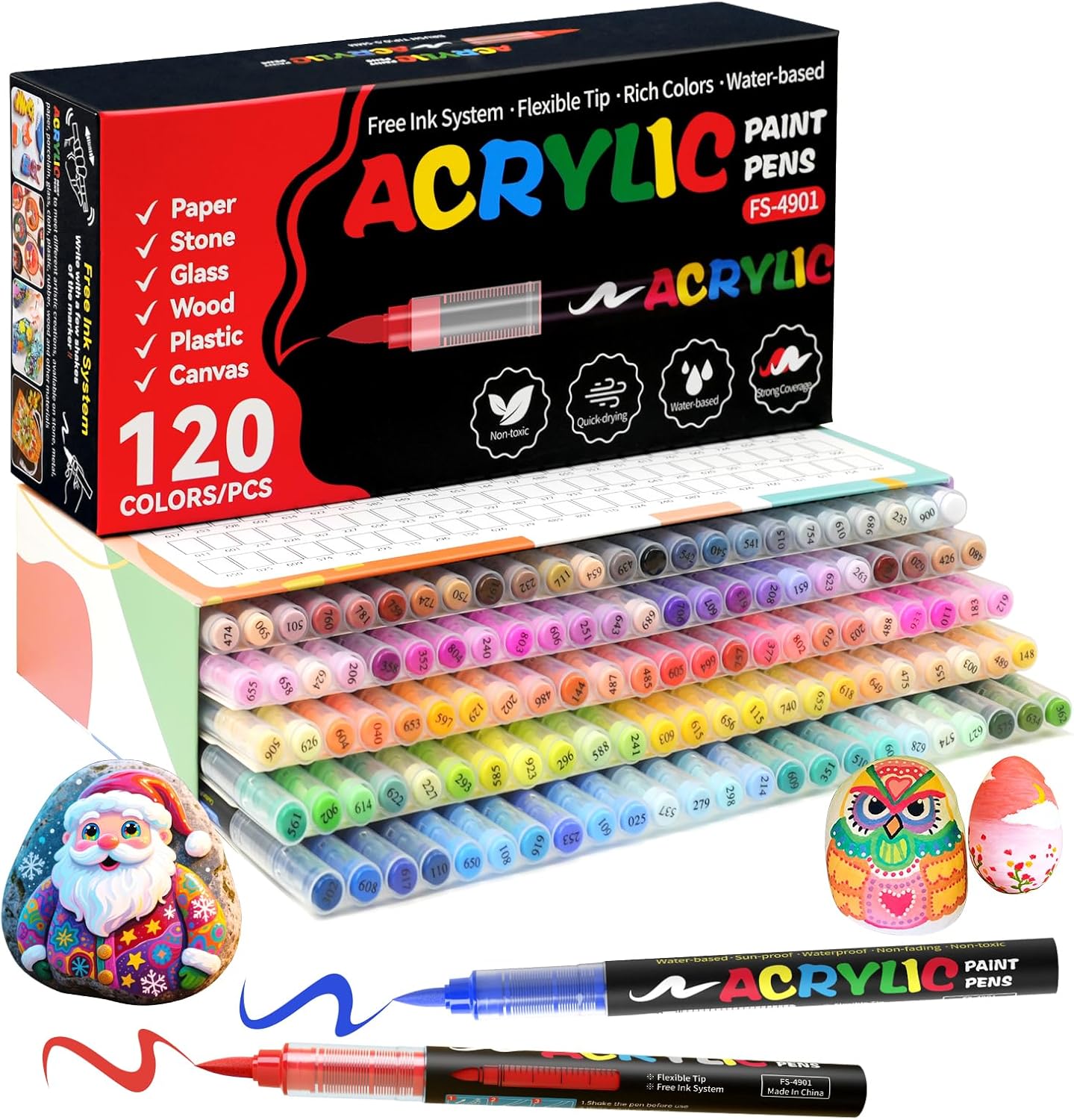 120 Colors Acrylic Paint Markers, Soft Brush Tip Acrylic Markers Set, Paint Pens for Wood, Fabric, Canvas, Glass, Stone, Canvas, Rock Painting and DIY Crafts Art Supplies