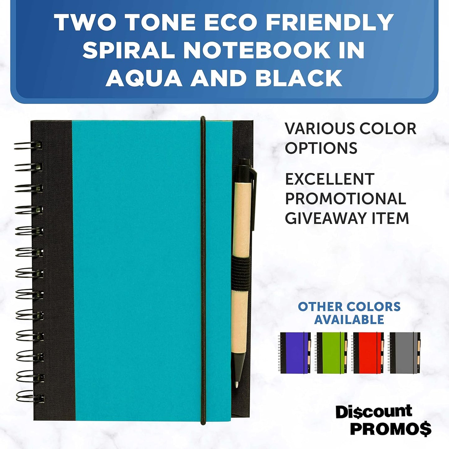 DISCOUNT PROMOS Eco Block Notebooks with Pens Set of 10, Bulk Pack - Perfect for School, Office, Business, Home - Aqua