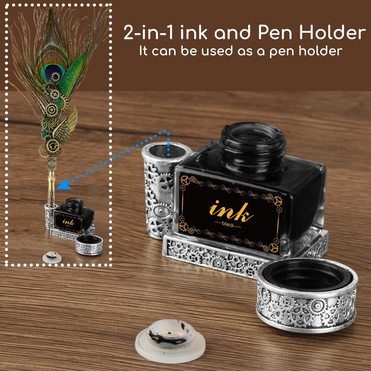 Calligraphy Ink Pen Ink Black,15ml Black Ink,2-in-1 Pen Holder Ink,Suitable for quills Quill Pen dip Pen Calligraphy Pen Drawing Pen,Carbon Free Ink for pens