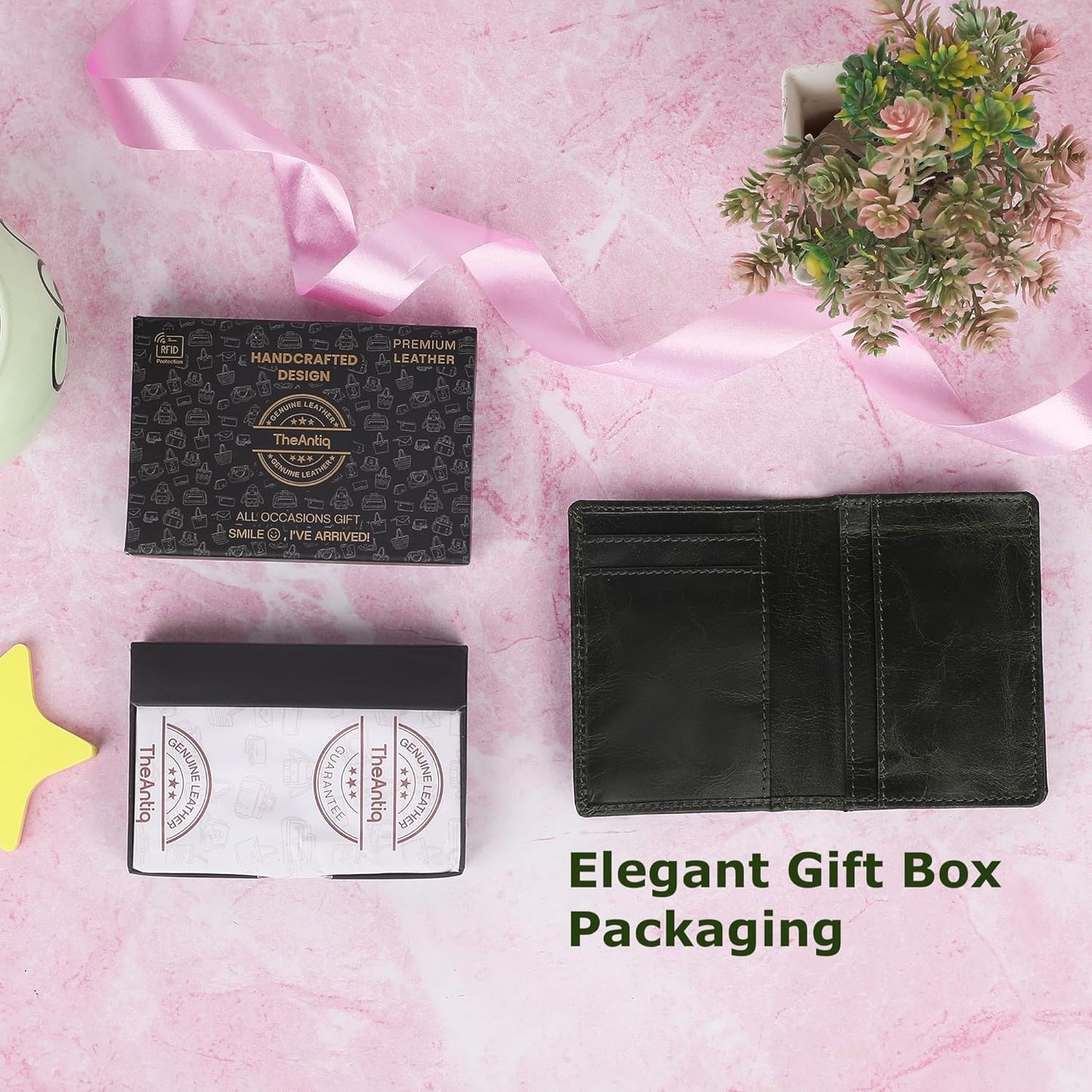 Premium Leather Card Wallet, RFID Blocking Expandable Business Card Case, Bifold Card Holder for Men and Women, Men's Purse, Wallet for Men (Business Card Wallet, Green)