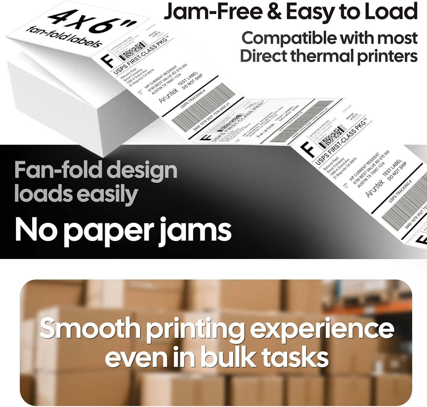 4x6 Thermal Labels, 380 Fanfold Labels, Perforated & Strong Adhesive, Compatible with Direct Thermal Printers for USPS UPS FedEx DHL Address Shipping Label